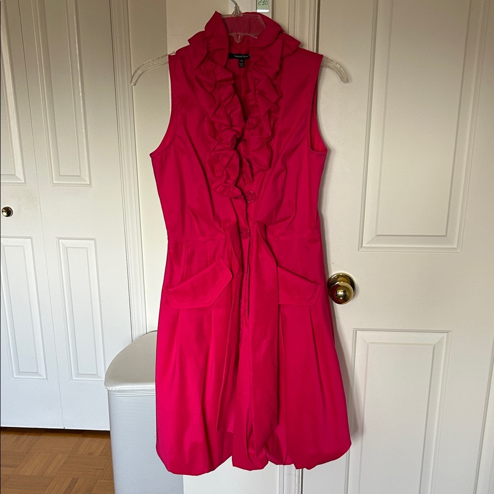 Samuel Dong Hot Pink Ruffled Sleeveless Midi Dress